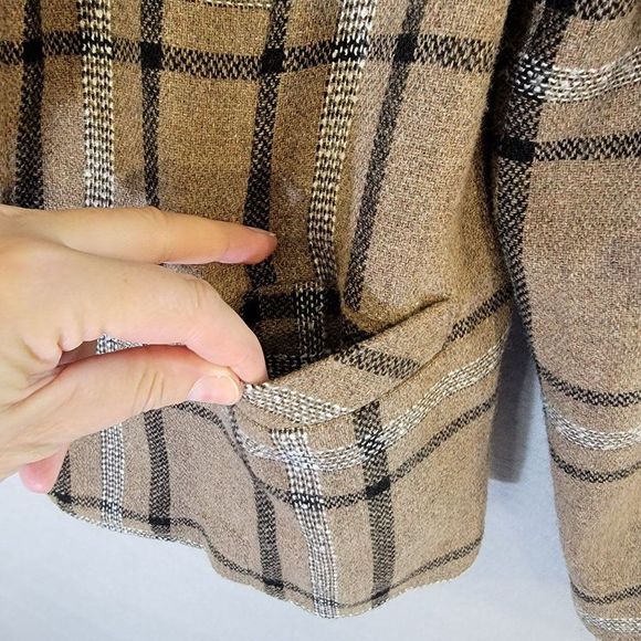 BEA Classics Wool Blend Open Blazer Womens 12 Vintage Neutral Plaid Fully Lined - Picture 5 of 11